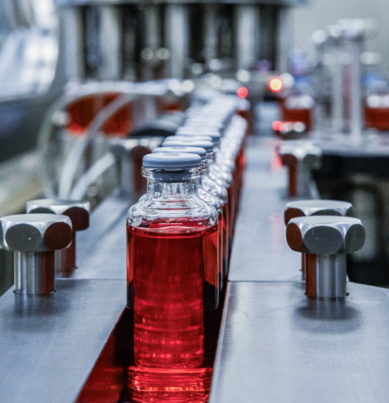 Vials of liquid in a machine